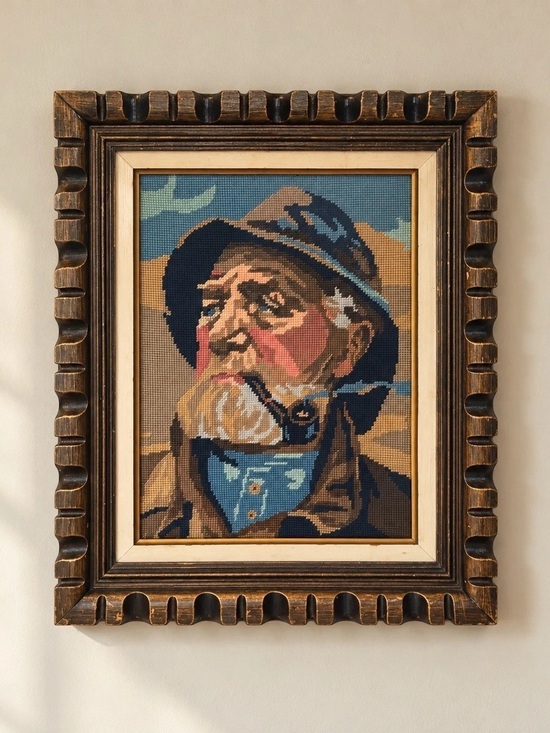 Other - Vintage Needlepoint Fisherman Portrait